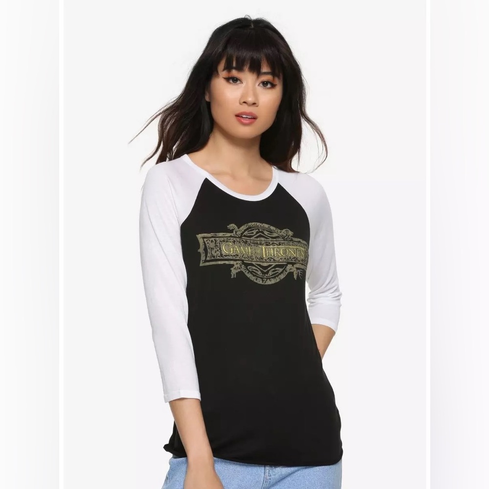 HOT TOPIC GAME OF THRONES Opening Logo RAGLAN TEE!